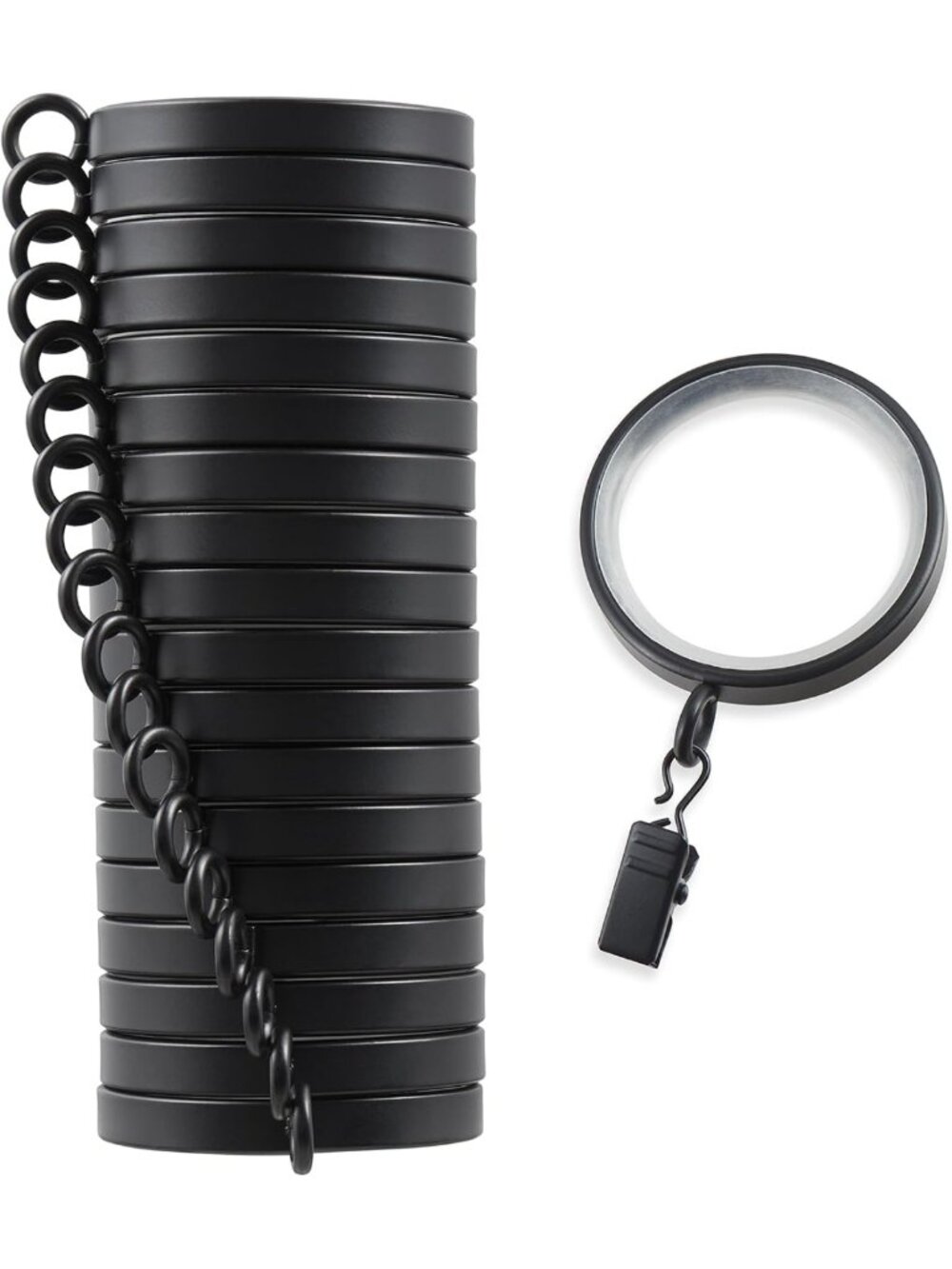 Satin Black Curtain Rings - 1-5/8" Designer Style - 18 Count for Elegant Drapery